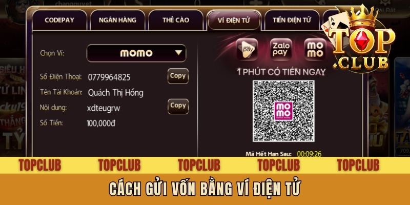 Cách gửi vốn bằng ví điện tử