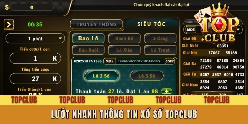 Lướt nhanh thông tin Xổ Số Topclub